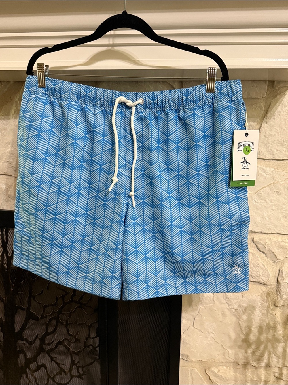 Original Penguin Blue Geometric Swim Trunks